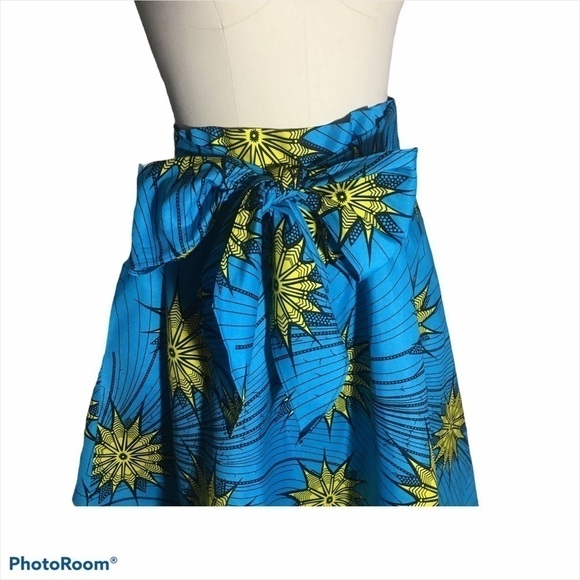 NEW African Print SKIRT Fully Lined w/ Side Pockets (SKU: 007) and Waist Tie - Picture 2 of 3